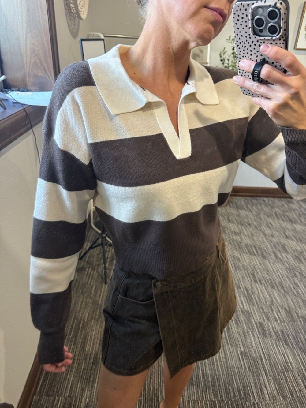 Love Tree Brown & Cream Striped V-Neck Cropped Sweater